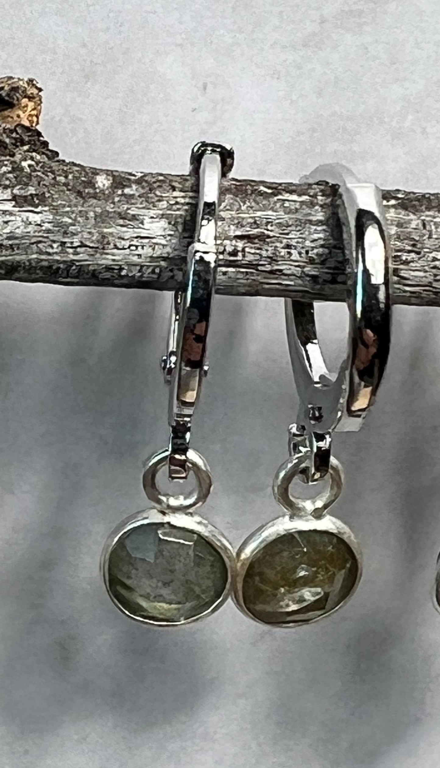 Handmade Huggies, Silver Huggie Hoops with Gemstone Charms, Cute Huggies, Dainty Hoops, Silver Dainty Hoop Earrings, Leverback Earrings - Jade Bear Gems 