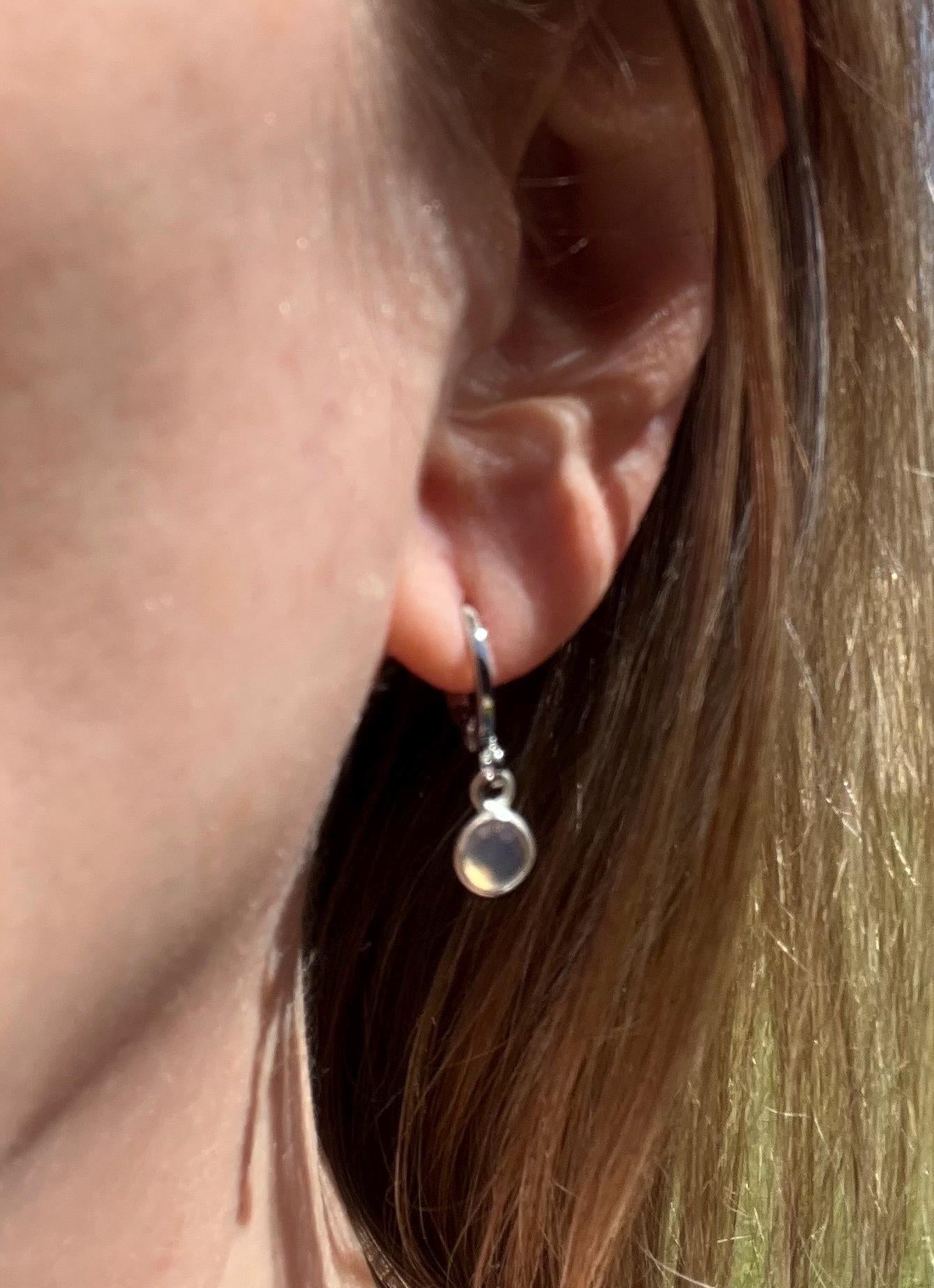 Handmade Huggies, Silver Huggie Hoops with Gemstone Charms, Cute Huggies, Dainty Hoops, Silver Dainty Hoop Earrings, Leverback Earrings - Jade Bear Gems 
