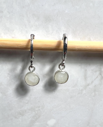 Handmade Huggies, Silver Huggie Hoops with Gemstone Charms, Cute Huggies, Dainty Hoops, Silver Dainty Hoop Earrings, Leverback Earrings - Jade Bear Gems 