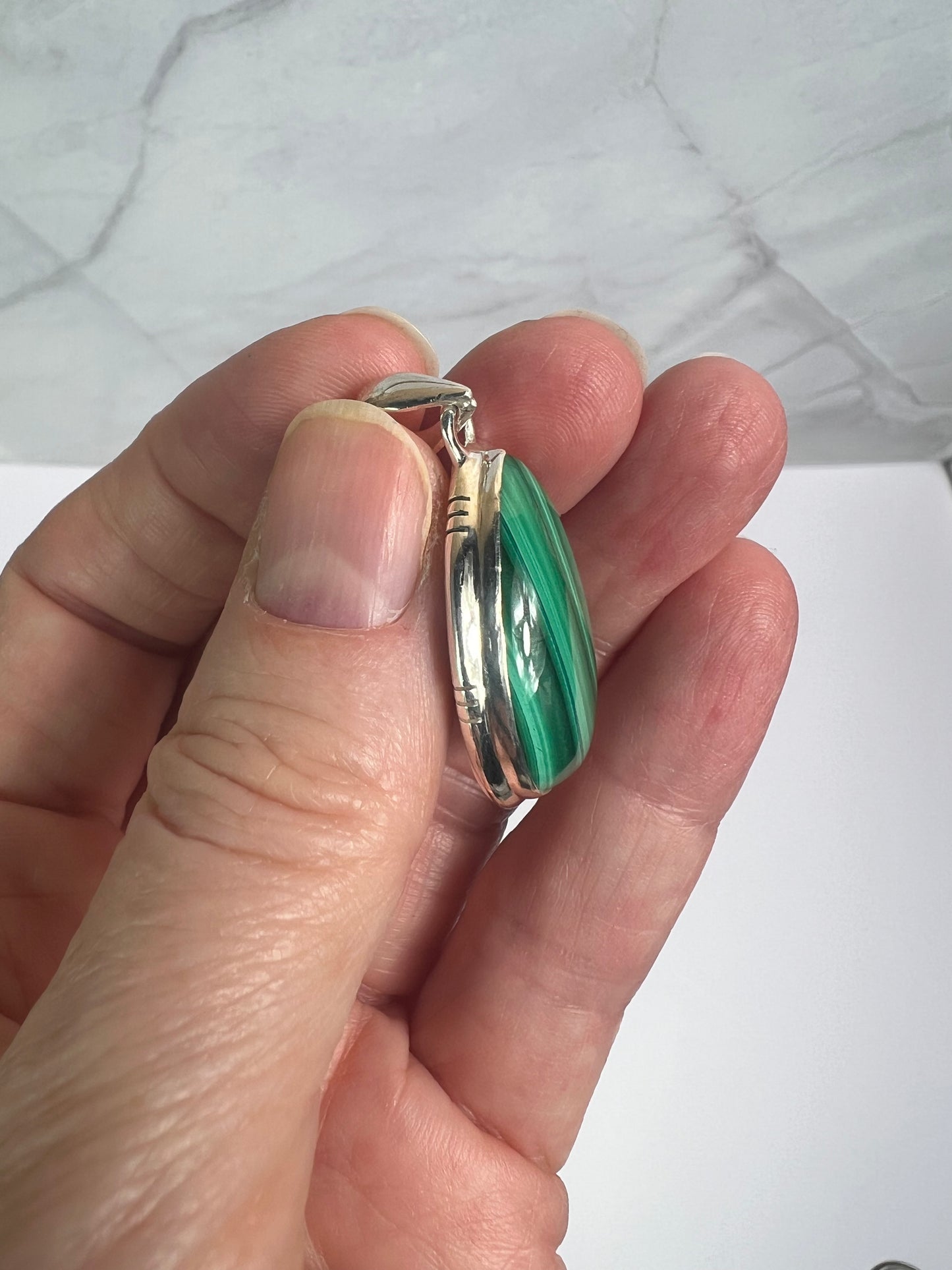 Malachite Sterling Silver Pendant: Natural Gemstone Jewelry