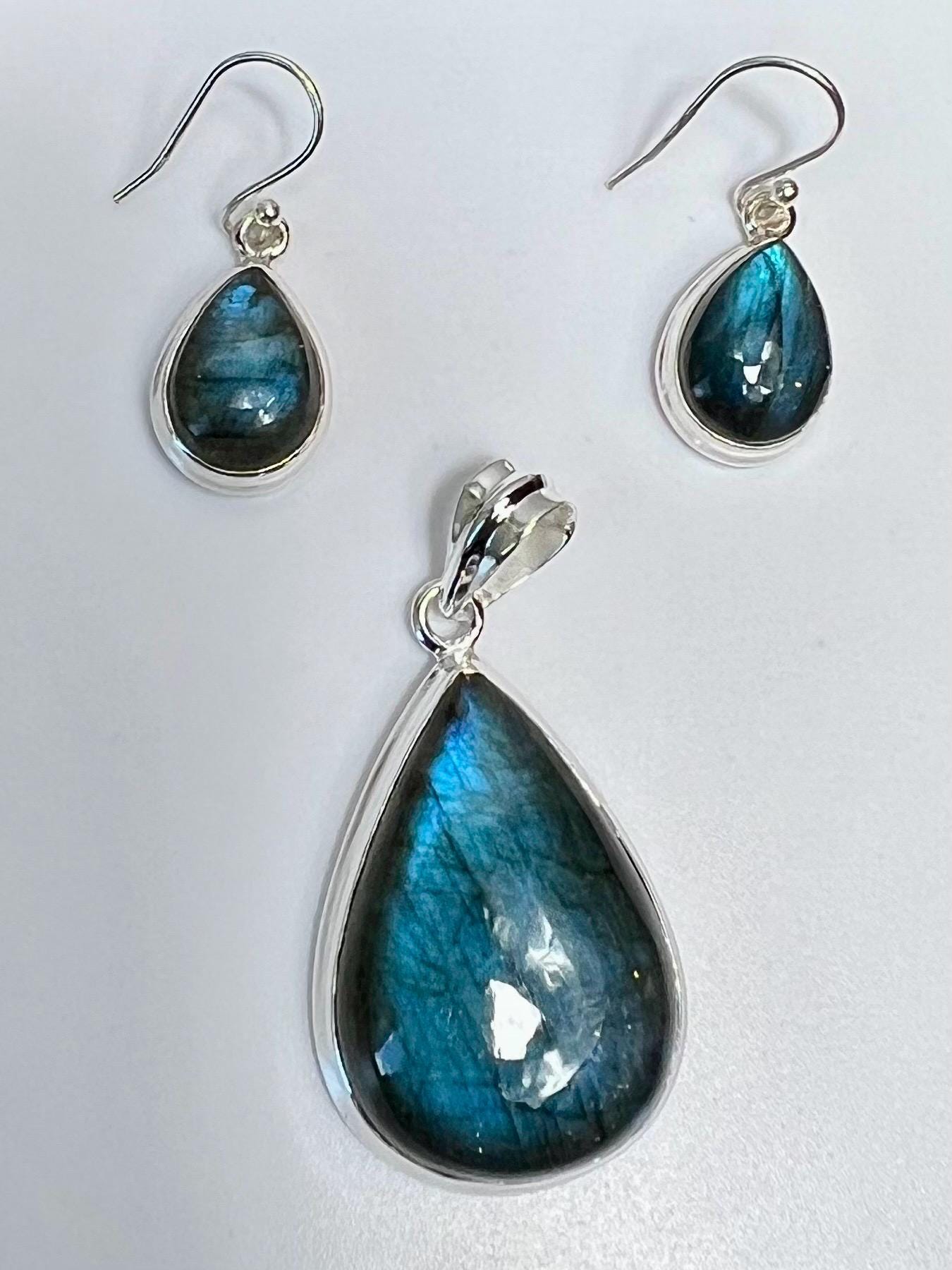 Labradorite Sterling Silver 925 Necklace and Earring Jewelry Set - Jade Bear Gems 