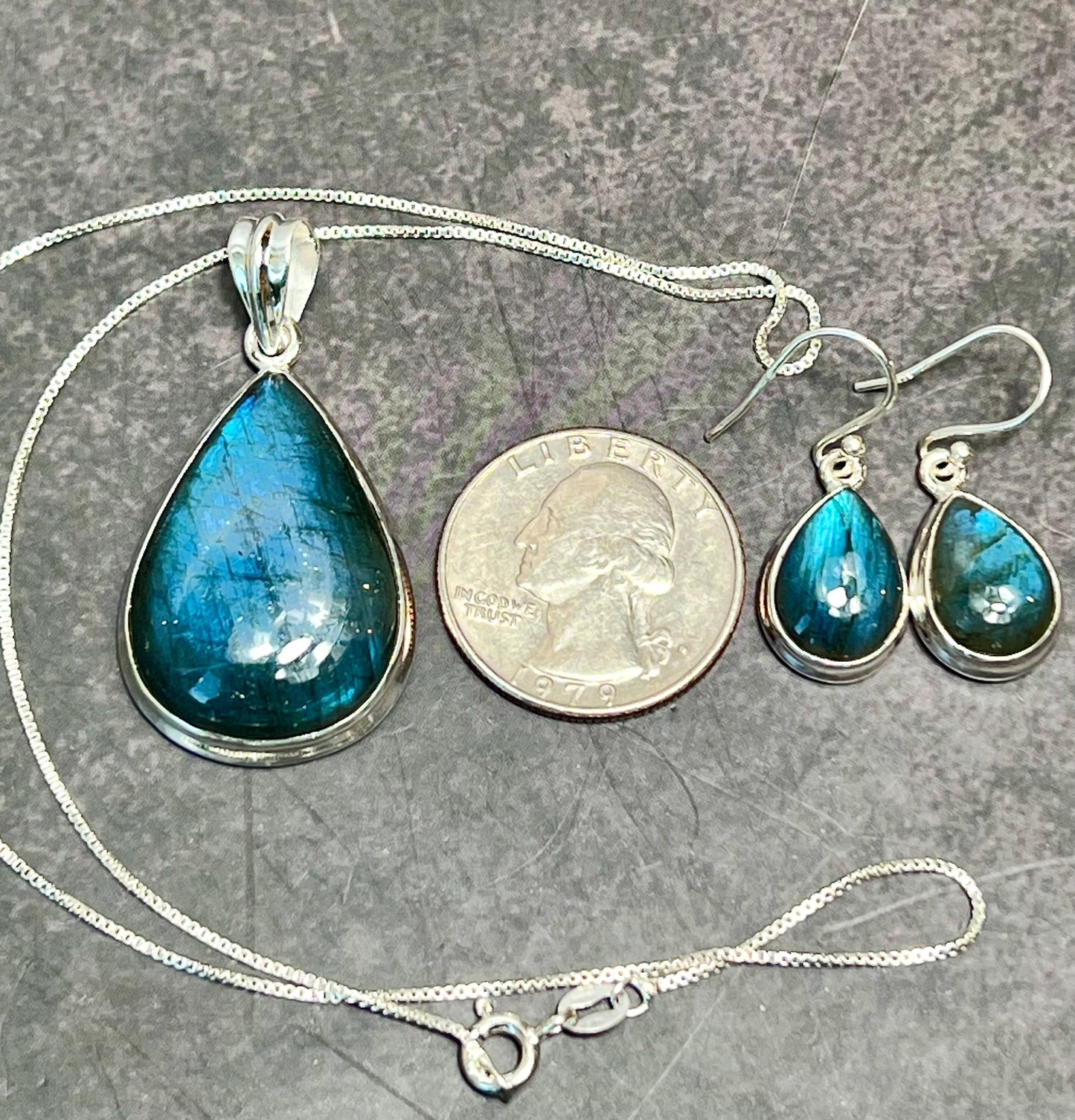 Labradorite Sterling Silver 925 Necklace and Earring Jewelry Set - Jade Bear Gems 