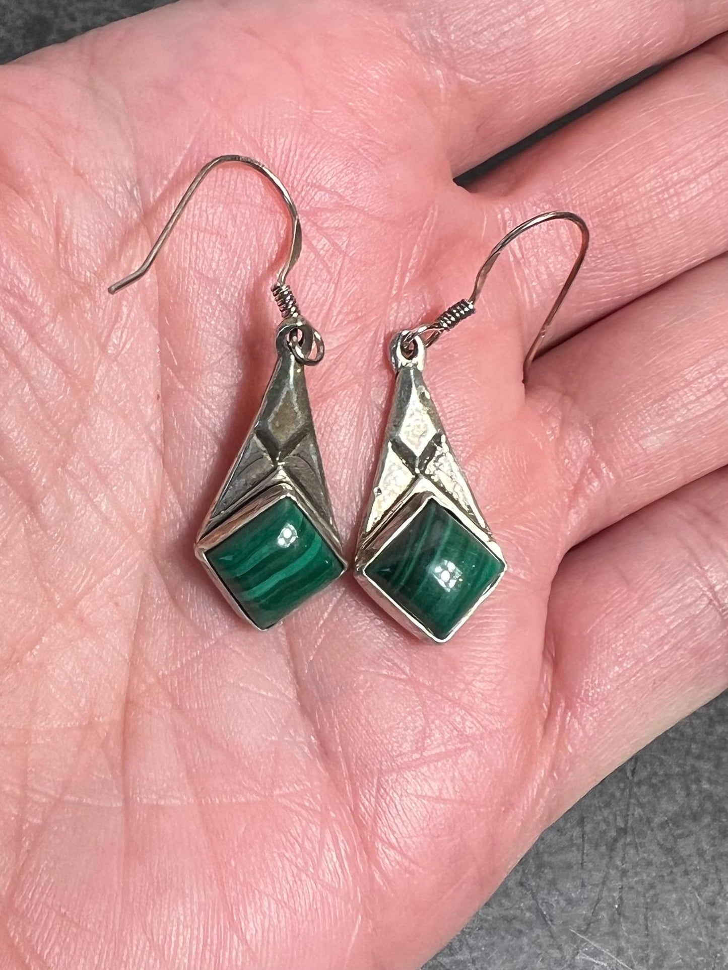 Malachite Dangle Drop Earrings, 925 Sterling Silver Earrings, Natural Green Malachite Diamond Shape Gemstone Jewelry - Jade Bear Gems 