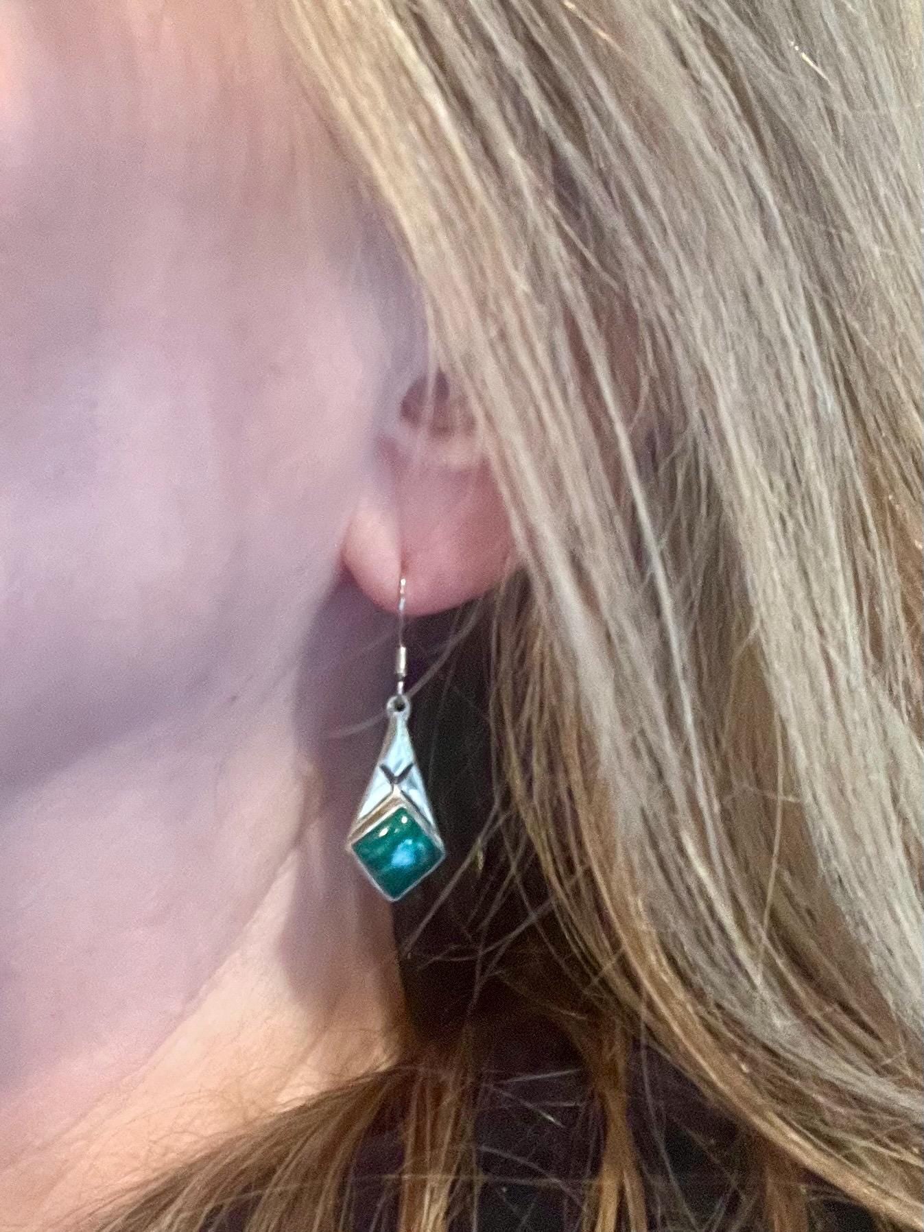 Malachite Dangle Drop Earrings, 925 Sterling Silver Earrings, Natural Green Malachite Diamond Shape Gemstone Jewelry - Jade Bear Gems 