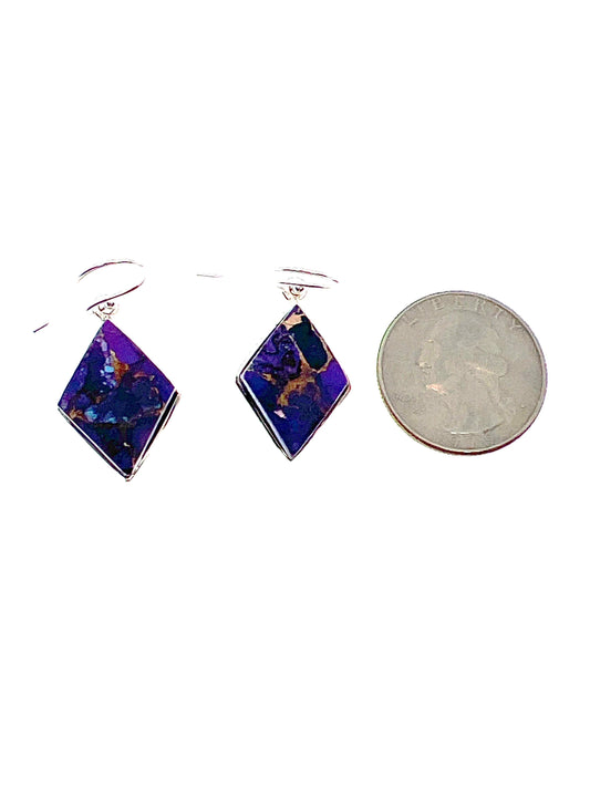 Marquise Shaped Purple Copper Turquoise Dangle Earrings | Sterling Silver .925 | Handmade Jewelry - Jade Bear Gems 