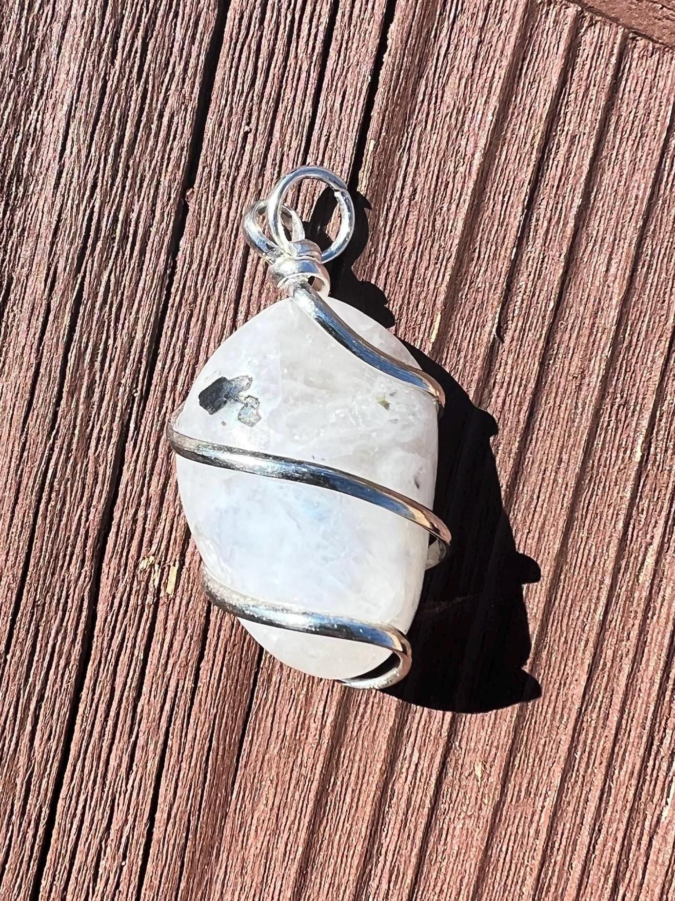 Moonstone Jewelry, Crystals Charm Necklace, Moonstone Crystal, Wire Wrapped Gemstone, Natural Gems, Anti anxiety, Wire wrapped - Jade Bear Gems 