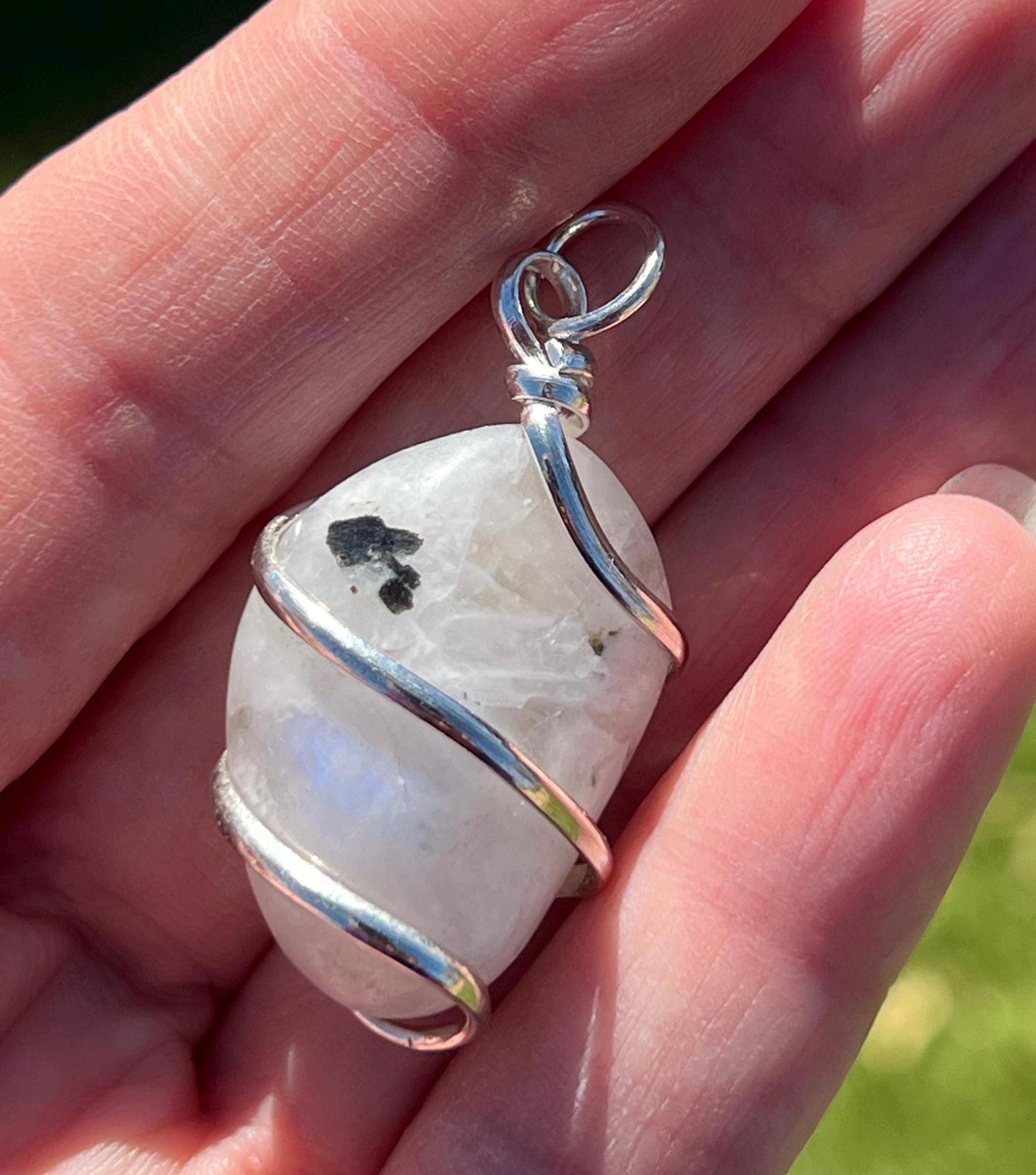 Moonstone Jewelry, Crystals Charm Necklace, Moonstone Crystal, Wire Wrapped Gemstone, Natural Gems, Anti anxiety, Wire wrapped - Jade Bear Gems 