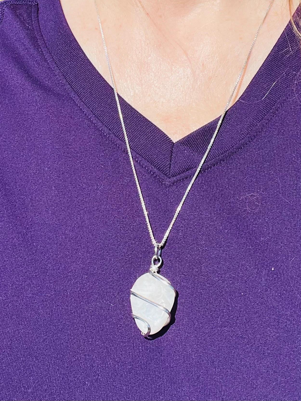 Moonstone Jewelry, Crystals Charm Necklace, Moonstone Crystal, Wire Wrapped Gemstone, Natural Gems, Anti anxiety, Wire wrapped - Jade Bear Gems 