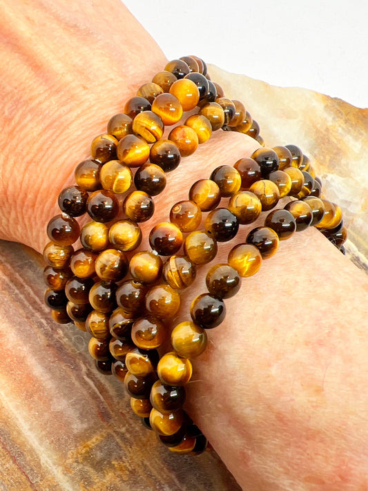 Natural Crystal Tiger Eye 6mm Gemstone Stretch Bracelet, Tigers Eye Bracelet - Jade Bear Gems 