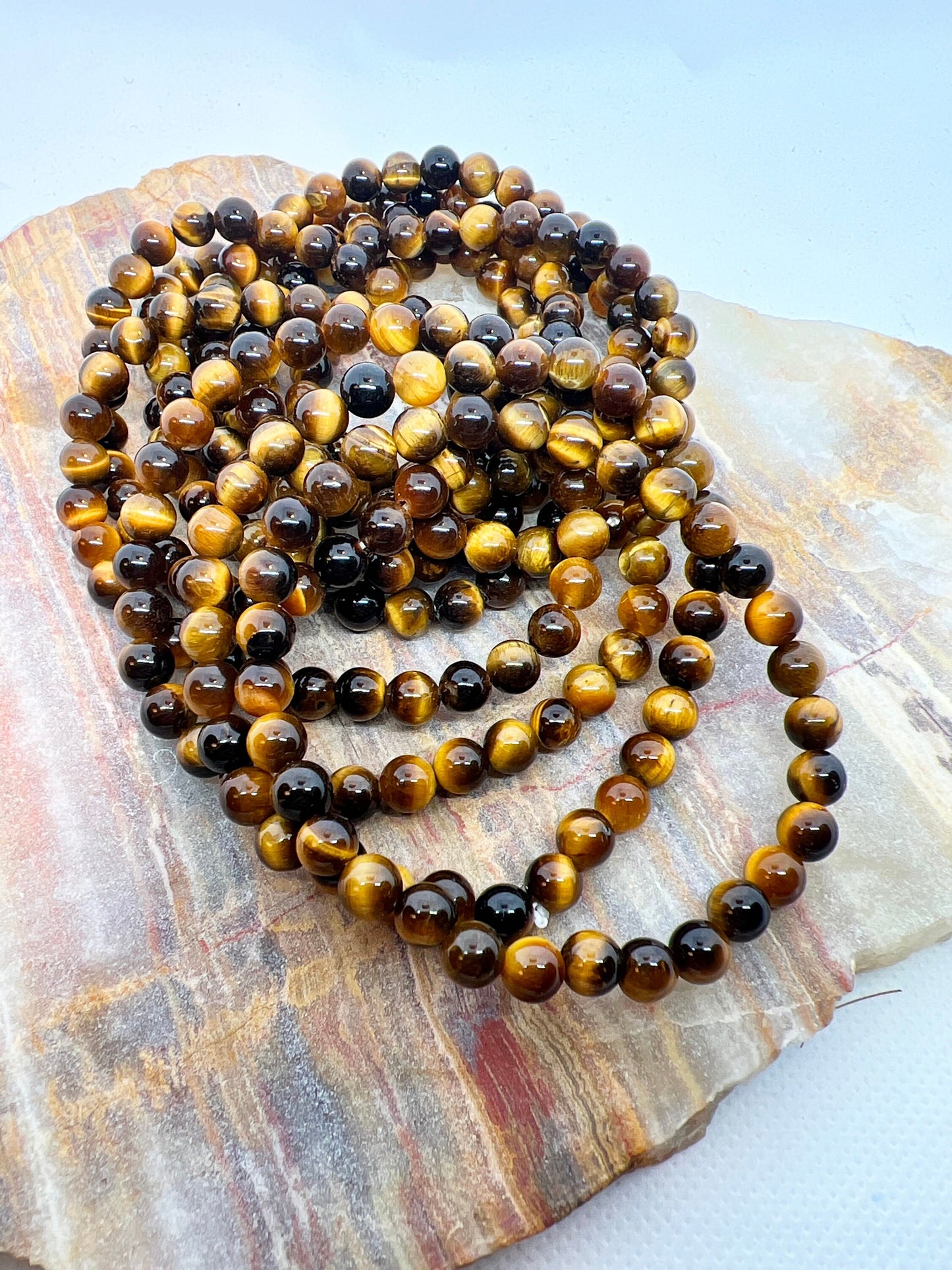 Natural Crystal Tiger Eye 6mm Gemstone Stretch Bracelet, Tigers Eye Bracelet - Jade Bear Gems 