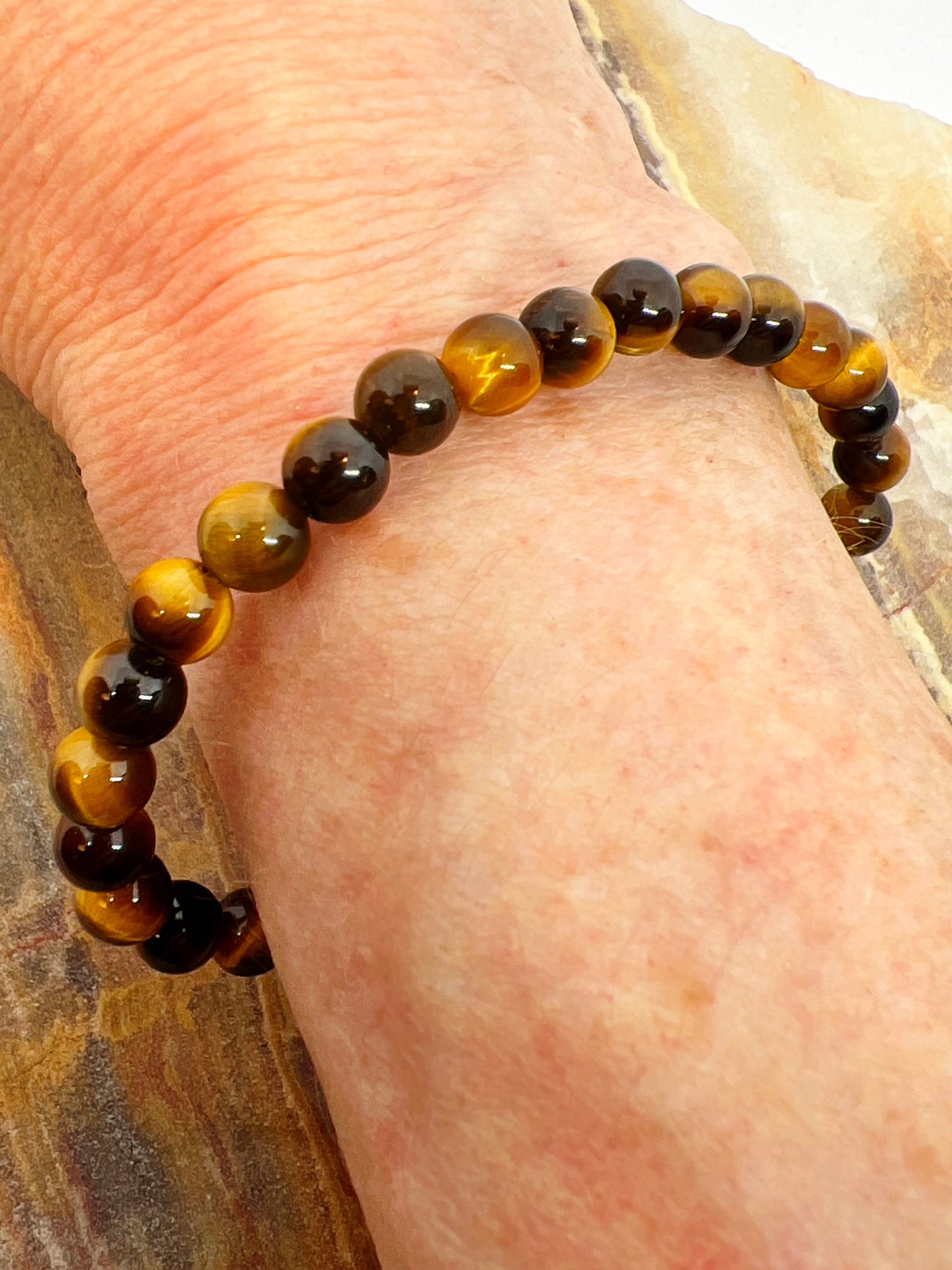 Natural Crystal Tiger Eye 6mm Gemstone Stretch Bracelet, Tigers Eye Bracelet - Jade Bear Gems 