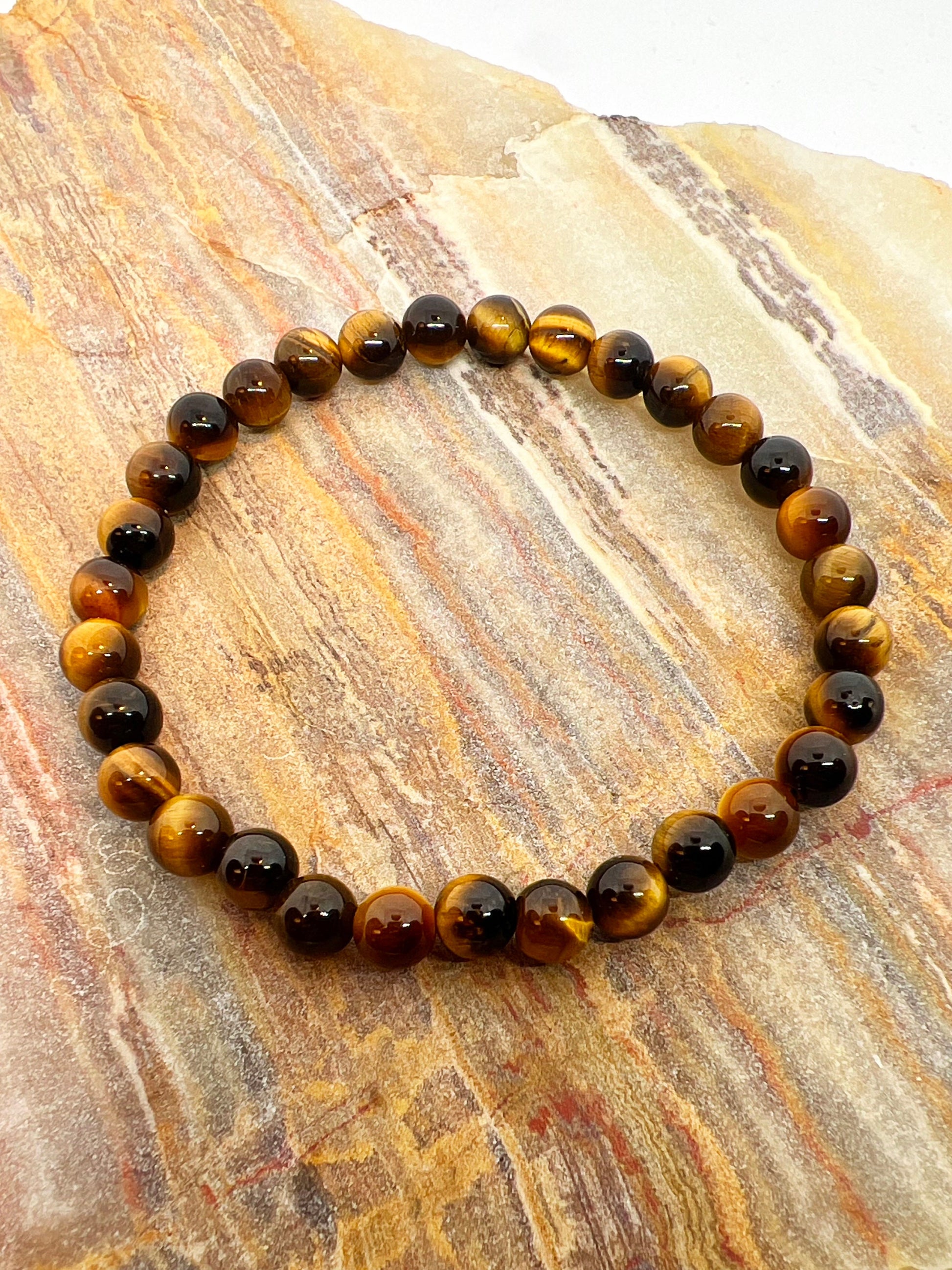 Natural Crystal Tiger Eye 6mm Gemstone Stretch Bracelet, Tigers Eye Bracelet - Jade Bear Gems 
