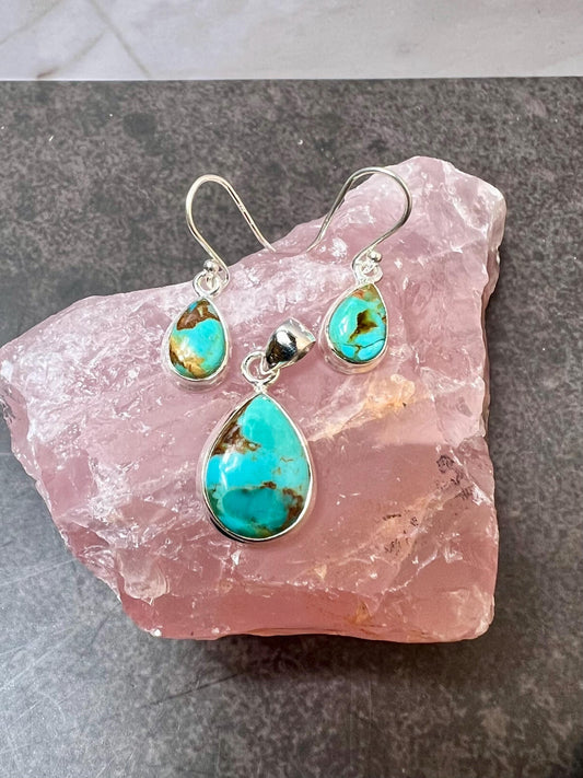 Natural Gemstone Pendant and Earrings Jewelry Set - Lapis Lazuli, Tiger's Eye, Malachite, Turquoise - Jade Bear Gems 