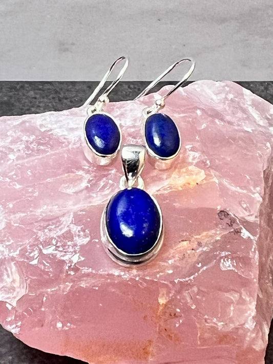 Natural Gemstone Pendant and Earrings Jewelry Set - Lapis Lazuli, Tiger's Eye, Malachite, Turquoise - Jade Bear Gems 