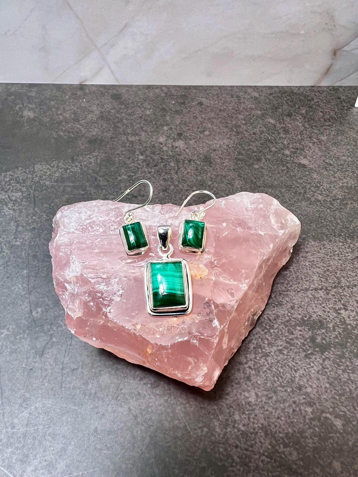 Natural Gemstone Pendant and Earrings Jewelry Set - Lapis Lazuli, Tiger's Eye, Malachite, Turquoise - Jade Bear Gems 