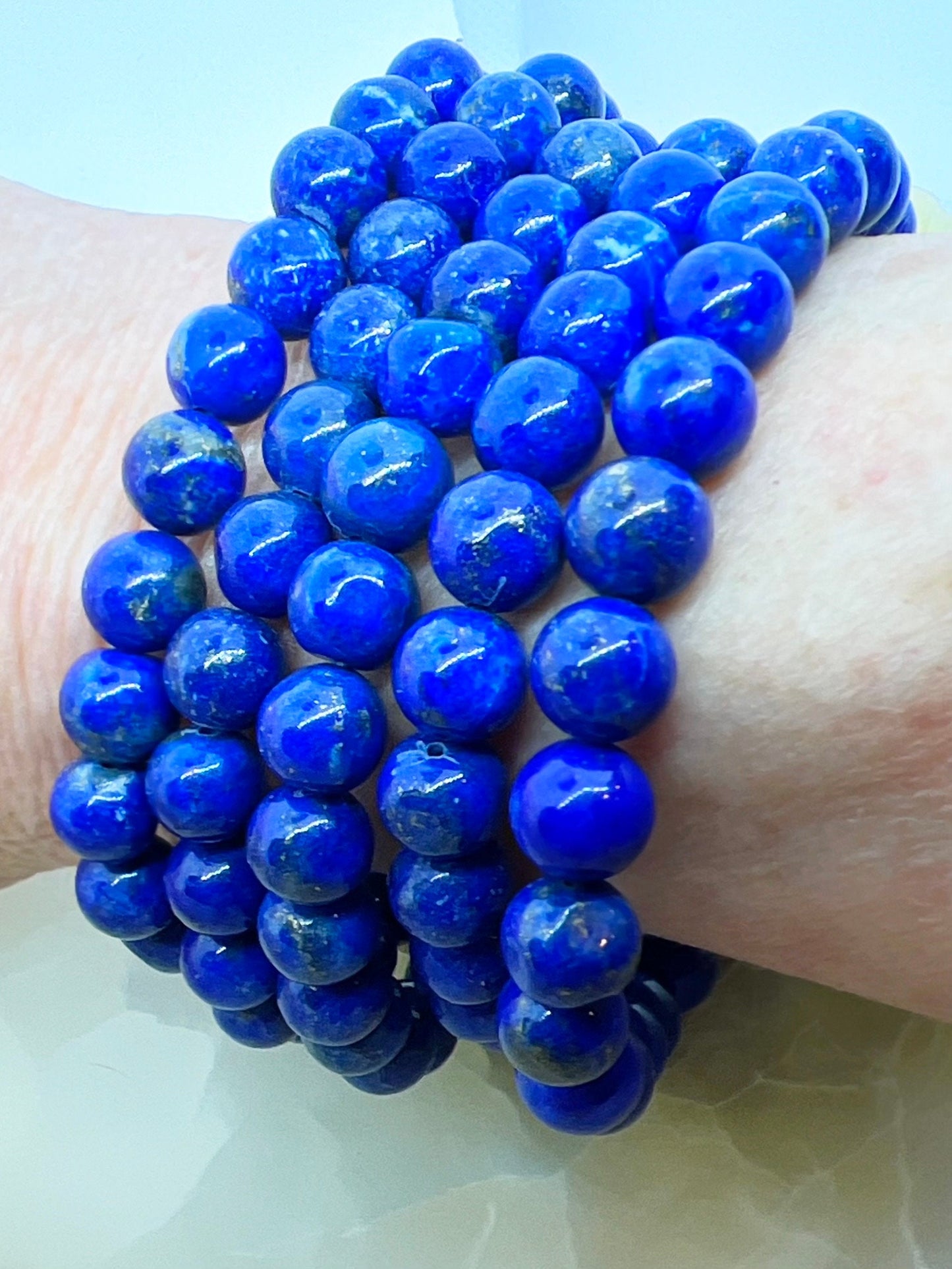 Natural Lapis Lazuli Gemstone Beaded Bracelet Unisex - Jade Bear Gems 