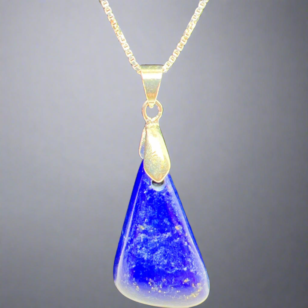 Natural Lapis Lazuli Gemstone Pendant / Necklace with optional 925 Sterling Silver 22 inch box chain, Unisex - Jade Bear Gems 