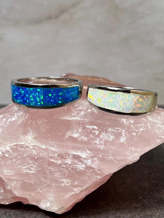 Opal Ring for Men, Men's Wedding Band, Mens Sterling Silver Ring - Jade Bear Gems 