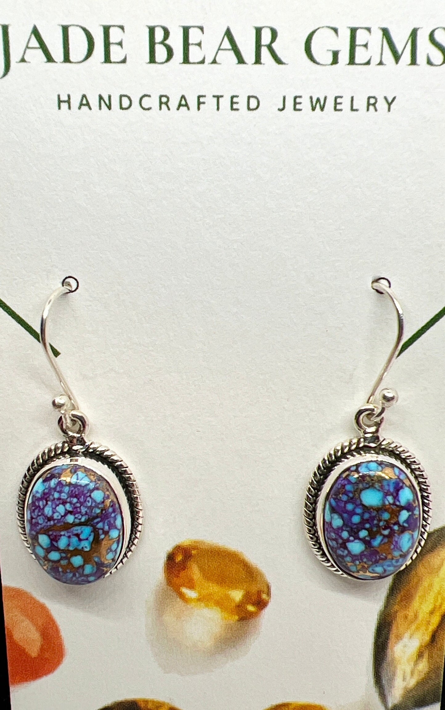 Oval Copper Turquoise Dangle Earrings | Sterling Silver .925 | Handcrafted Beauty - Jade Bear Gems 