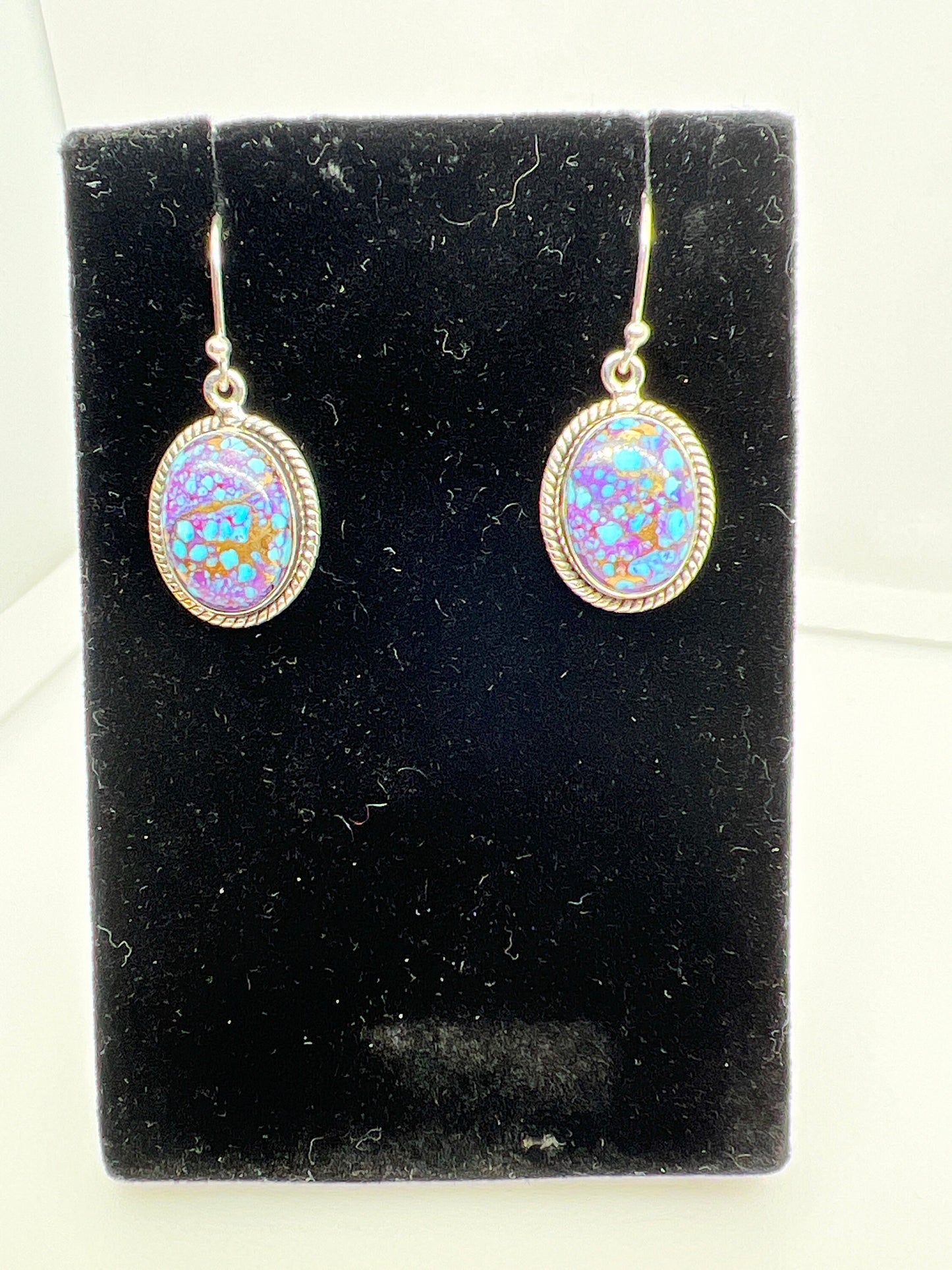 Oval Copper Turquoise Dangle Earrings | Sterling Silver .925 | Handcrafted Beauty - Jade Bear Gems 