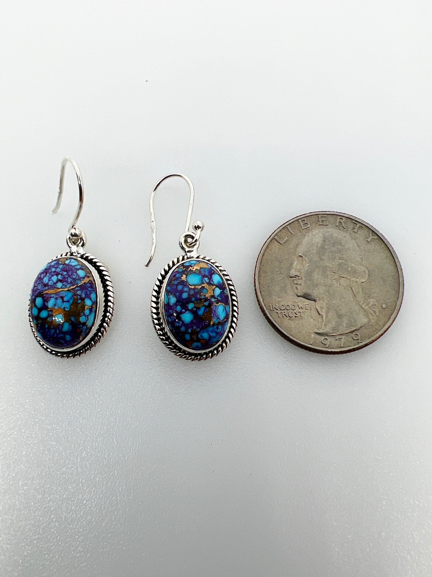 Oval Copper Turquoise Dangle Earrings | Sterling Silver .925 | Handcrafted Beauty - Jade Bear Gems 