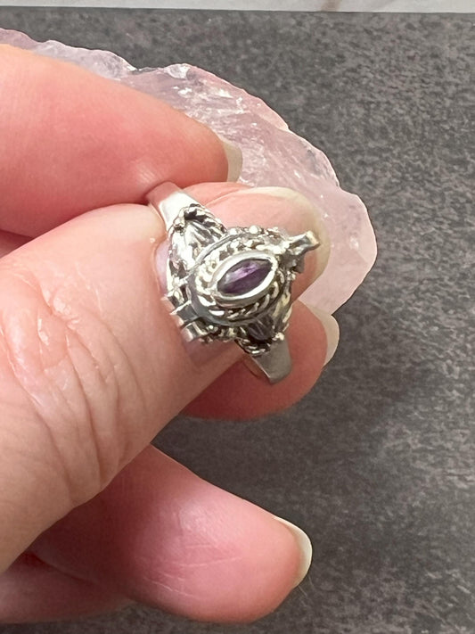 Poison Ring, Vintage Poison Ring, Openable Ring, Silver Box Ring, Secret Ring, Poisoner Ring, 925 Sterling Silver, Amethyst Size 7 - Jade Bear Gems 