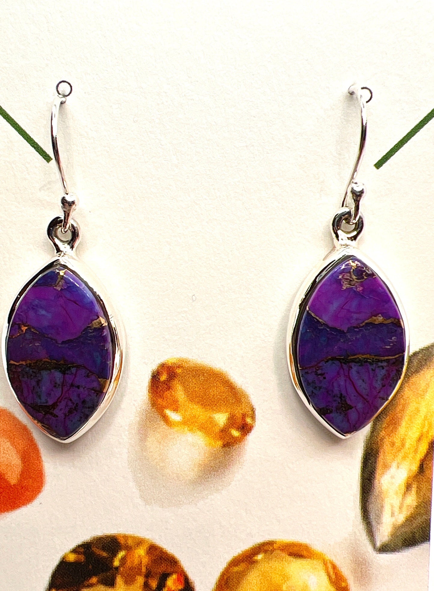 Purple Copper Turquoise Earrings | Marquise Shaped | Sterling Silver .925 | Southwestern Style - Jade Bear Gems 