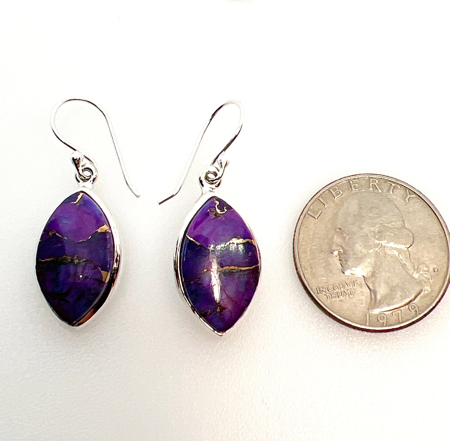 Purple Copper Turquoise Earrings | Marquise Shaped | Sterling Silver .925 | Southwestern Style - Jade Bear Gems 