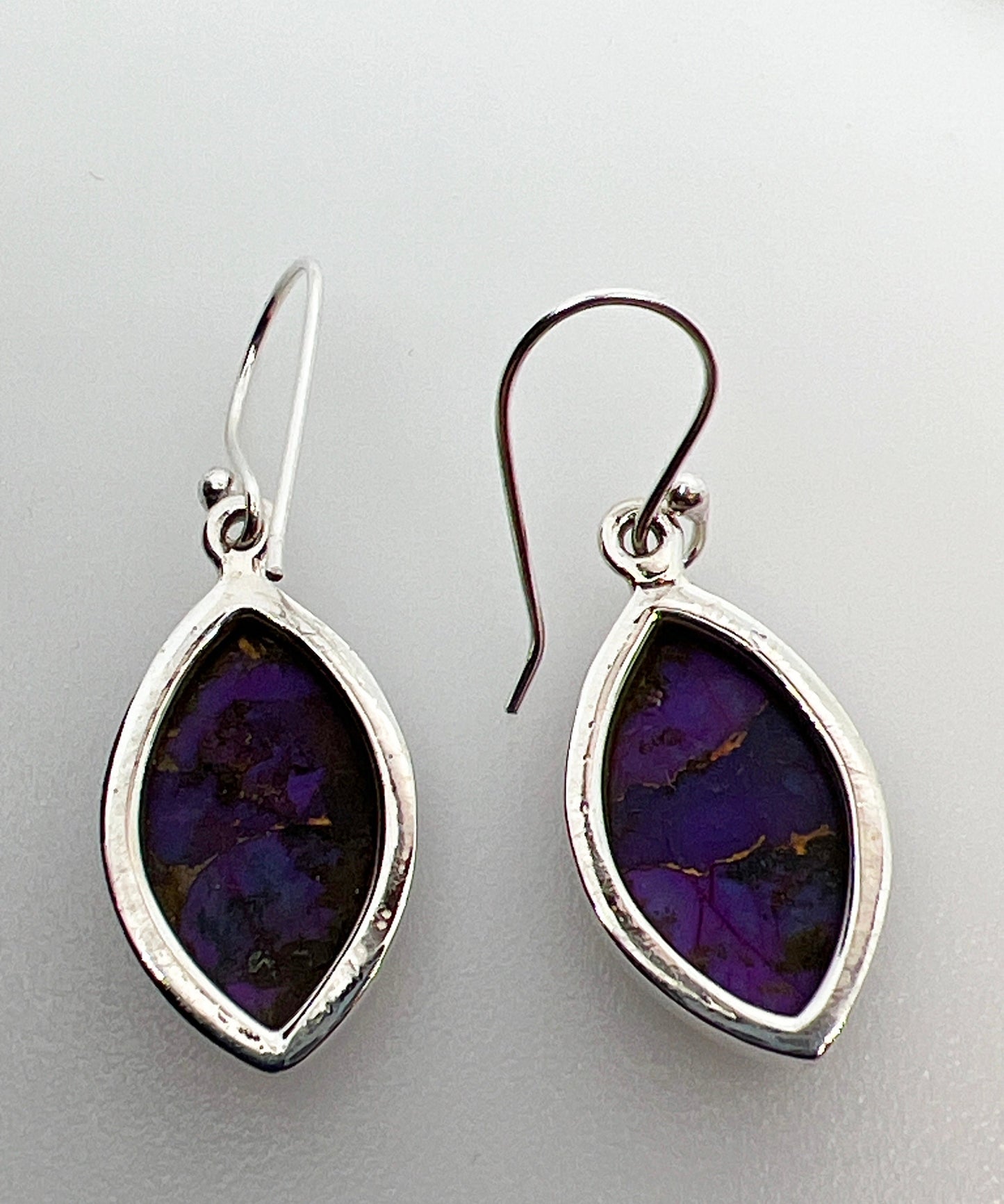 Purple Copper Turquoise Earrings | Marquise Shaped | Sterling Silver .925 | Southwestern Style - Jade Bear Gems 