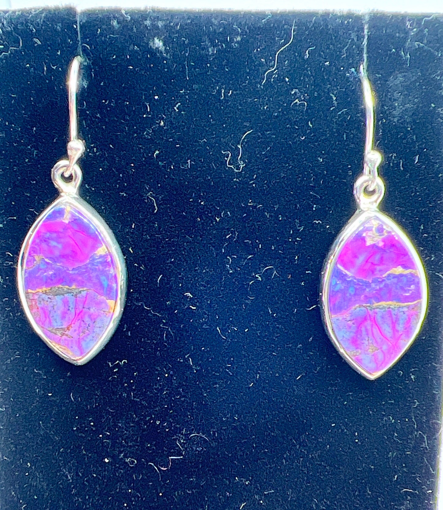 Purple Copper Turquoise Earrings | Marquise Shaped | Sterling Silver .925 | Southwestern Style - Jade Bear Gems 