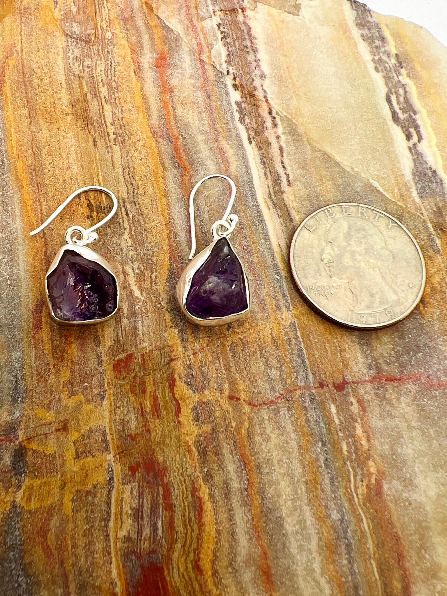 Raw Crystal Amethyst Earrings Silver Rough Point Natural Stone, Crystal Dangle Earring Gemstone - Jade Bear Gems 