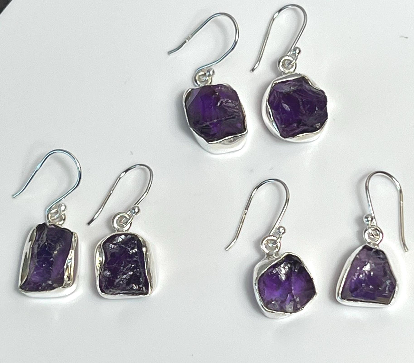 Raw Crystal Amethyst Earrings Silver Rough Point Natural Stone, Crystal Dangle Earring Gemstone - Jade Bear Gems 
