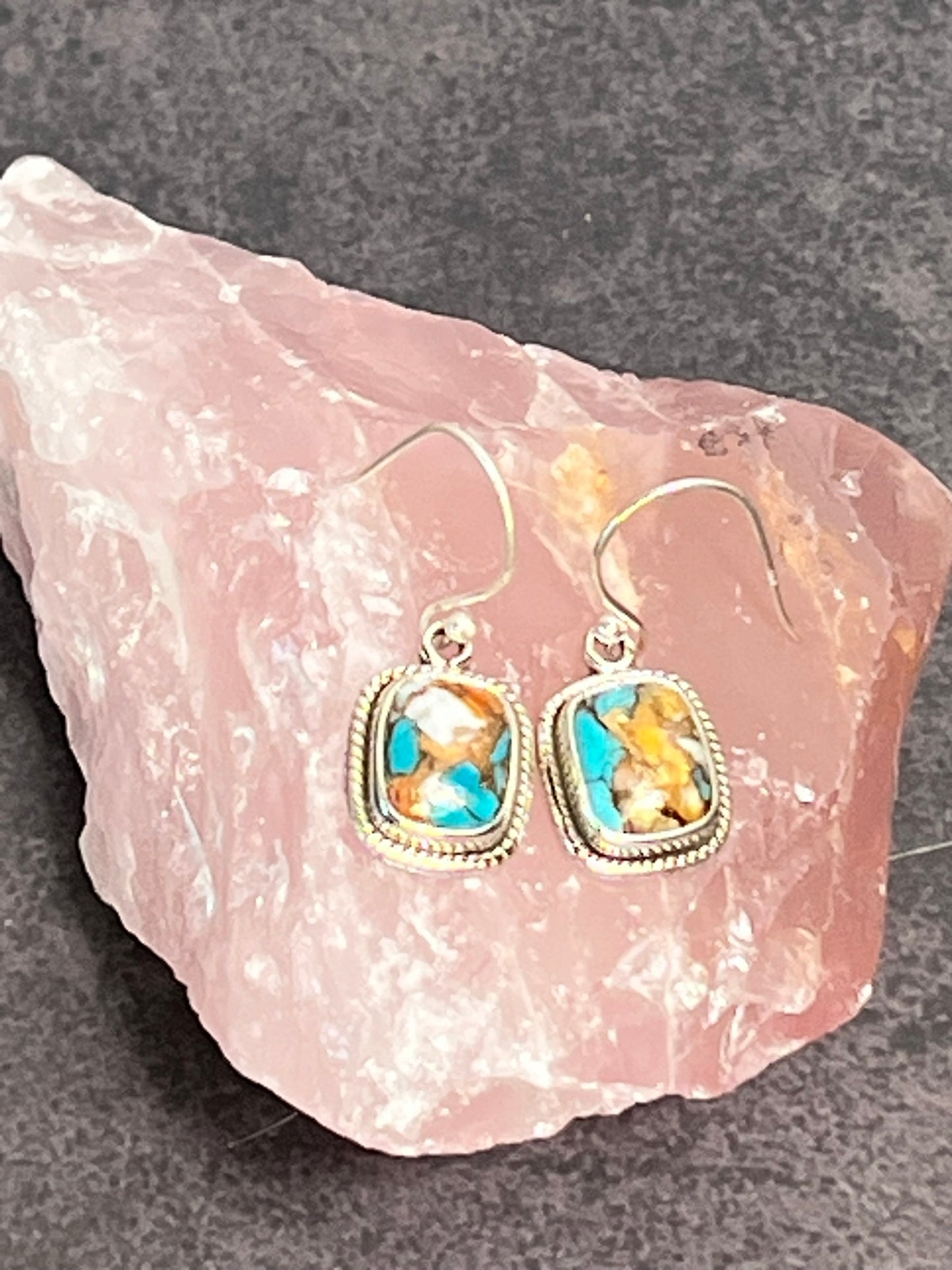 Spiny Oyster Turquoise Earrings | 925 Sterling Silver Drop Design - Jade Bear Gems 