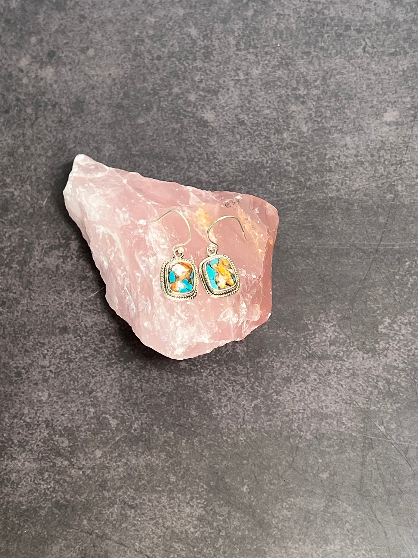 Spiny Oyster Turquoise Earrings | 925 Sterling Silver Drop Design - Jade Bear Gems 