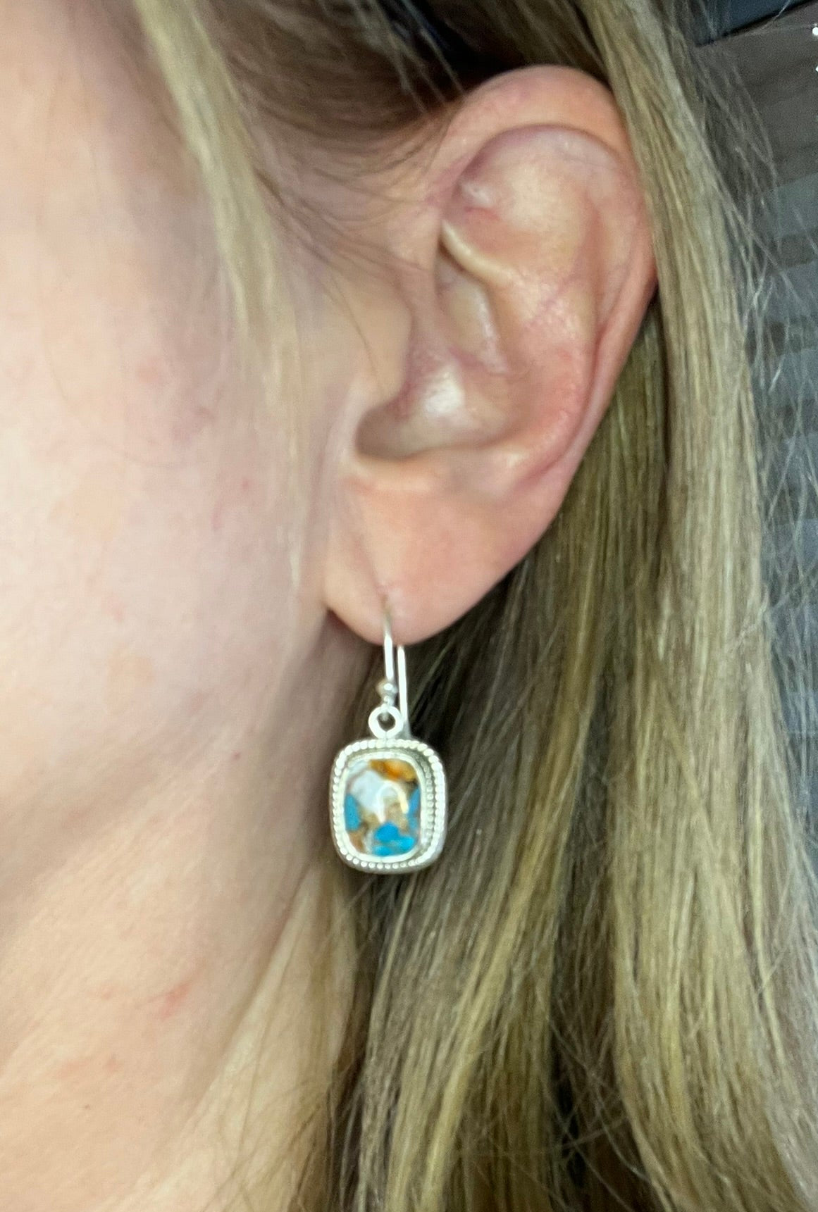 Spiny Oyster Turquoise Earrings | 925 Sterling Silver Drop Design - Jade Bear Gems 