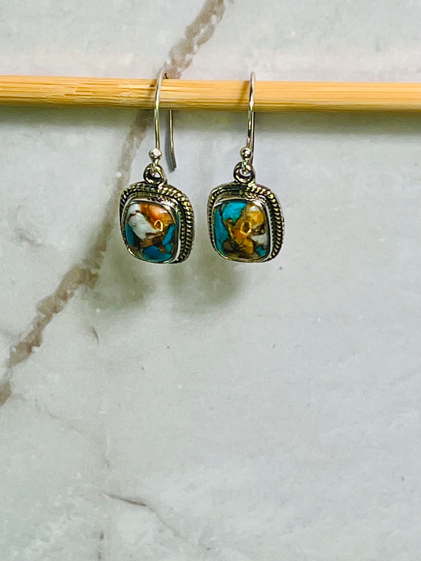 Spiny Oyster Turquoise Earrings | 925 Sterling Silver Drop Design - Jade Bear Gems 