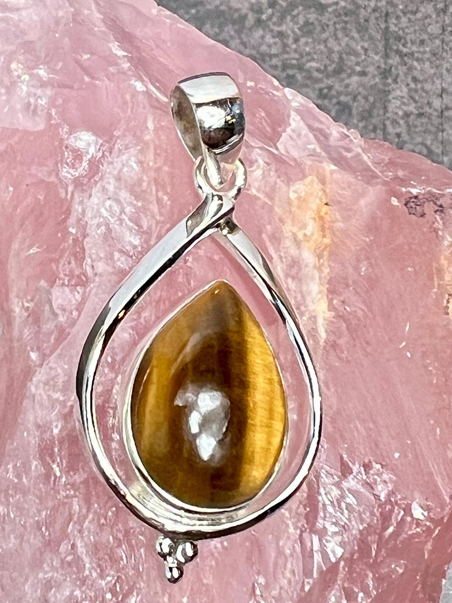 Sterling Silver 925 Pendant - Labradorite, Rose Quartz, or Tiger Eye - Jade Bear Gems 