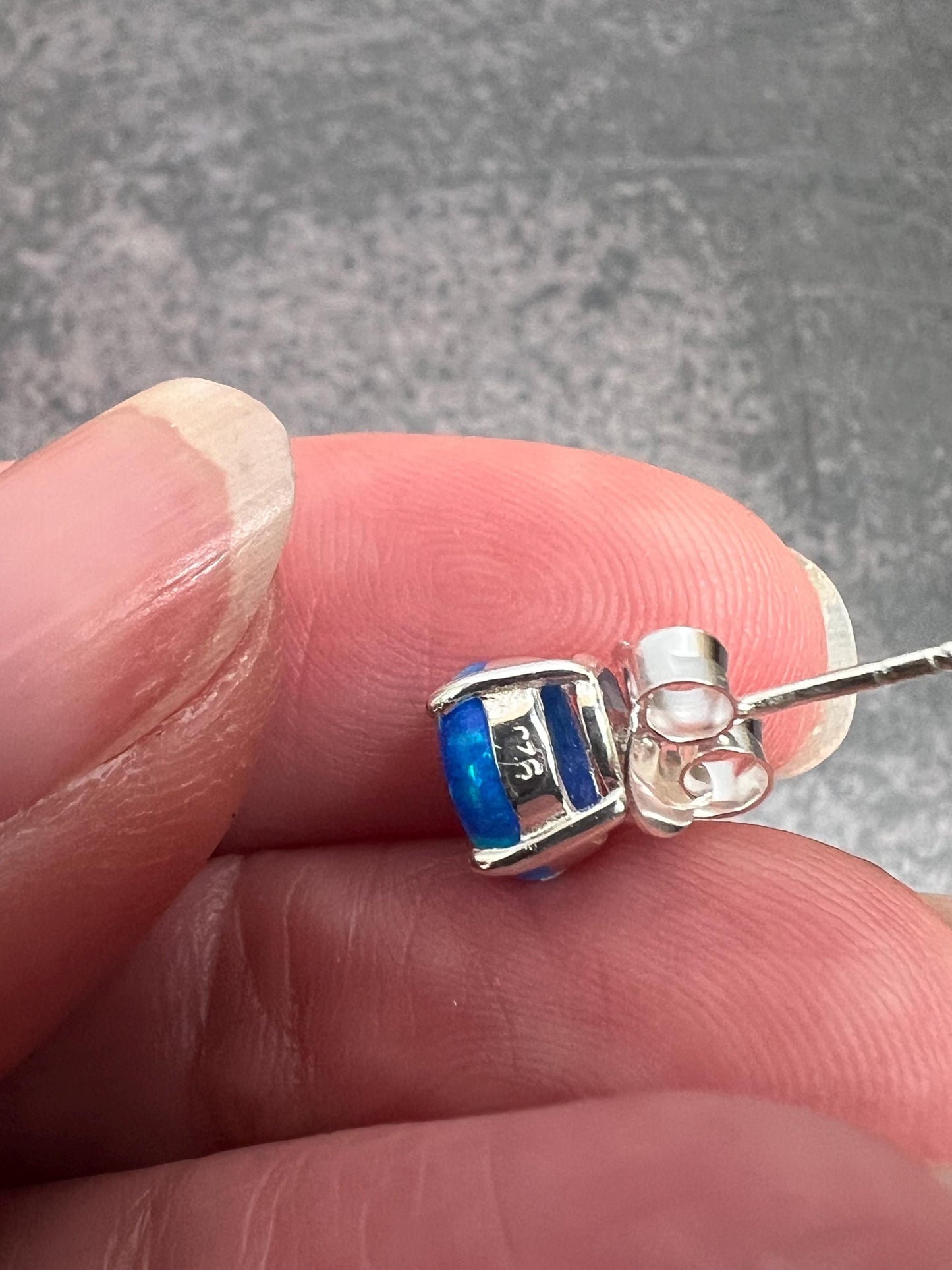 Sterling Silver Blue Fire Opal Stud Earrings, 9x12mm Heart or 7mm Round Earrings, October Birthday Gift, Gift for Her - Jade Bear Gems 