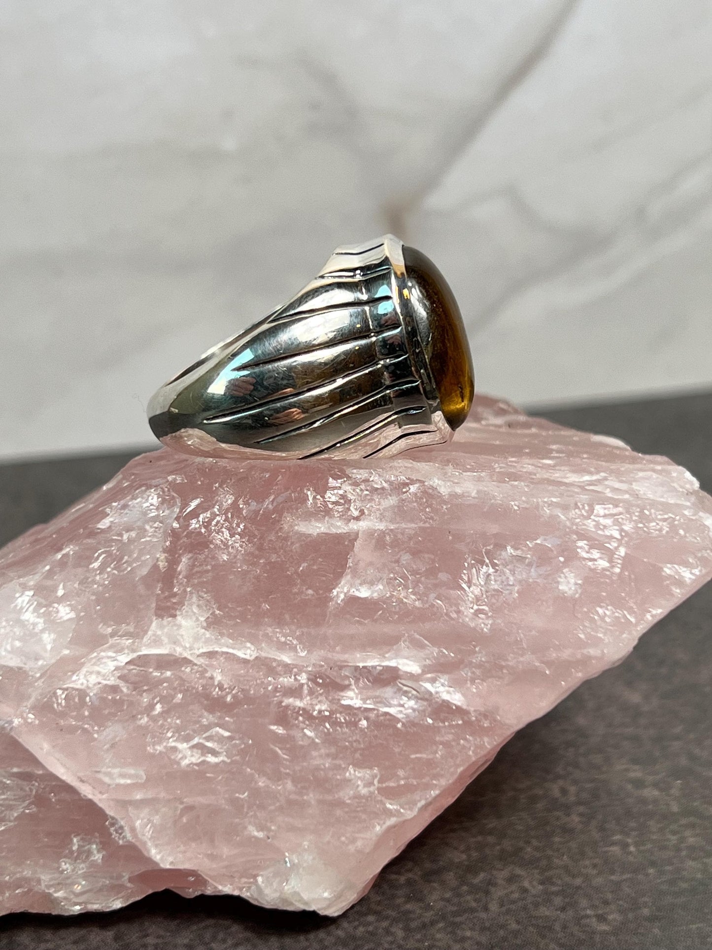 Tiger Eye Ring, Mens Handmade Ring, Tiger Eye Men's Ring, Men's Ring, Silver Men's Ring, 925 Sterling Silver Mens Ring, Gift for Him - Jade Bear Gems 