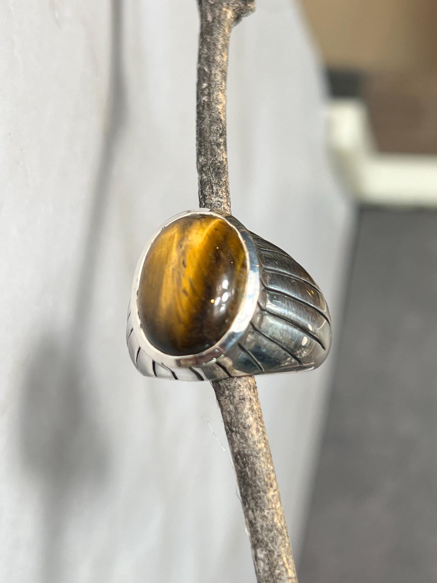 Tiger Eye Ring, Mens Handmade Ring, Tiger Eye Men's Ring, Men's Ring, Silver Men's Ring, 925 Sterling Silver Mens Ring, Gift for Him - Jade Bear Gems 
