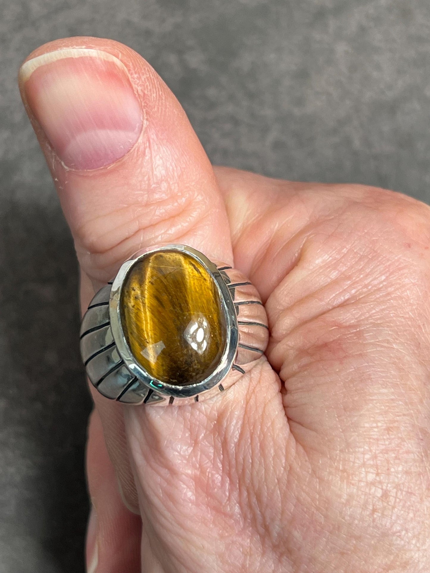 Tiger Eye Ring, Mens Handmade Ring, Tiger Eye Men's Ring, Men's Ring, Silver Men's Ring, 925 Sterling Silver Mens Ring, Gift for Him - Jade Bear Gems 