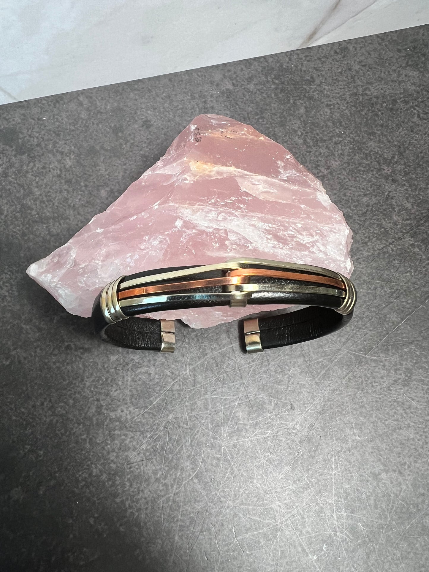 Unique Copper & Leather Bracelet – Adjustable Cuff Jewelry - Unisex - Jade Bear Gems 