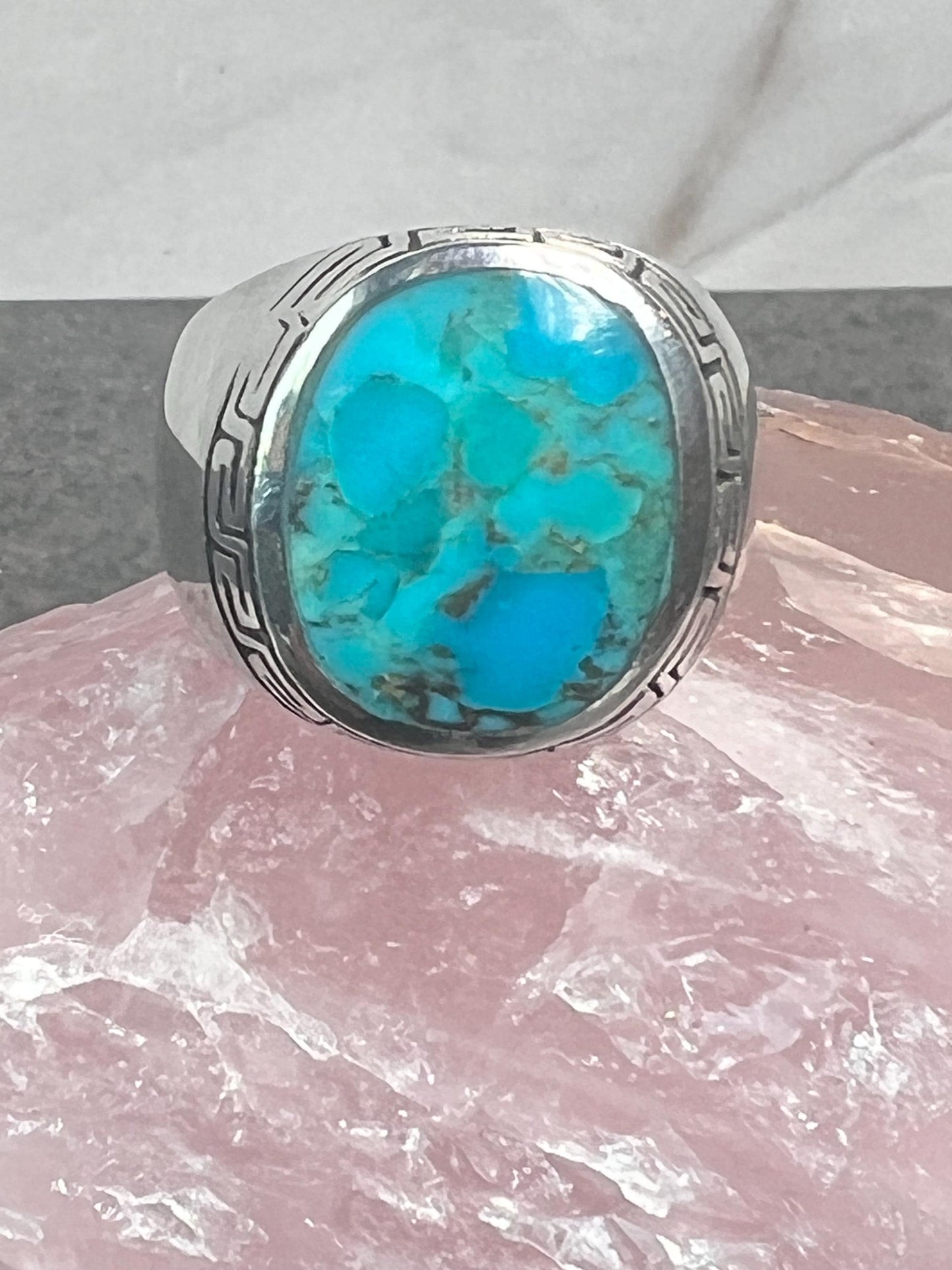 Men's Turquoise Ring, Sterling Silver Turquoise Stone Ring, Gemstone Ring for Men - Jade Bear Gems 
