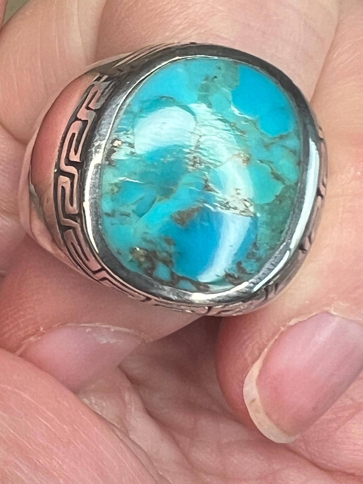 Men's Turquoise Ring, Sterling Silver Turquoise Stone Ring, Gemstone Ring for Men - Jade Bear Gems 