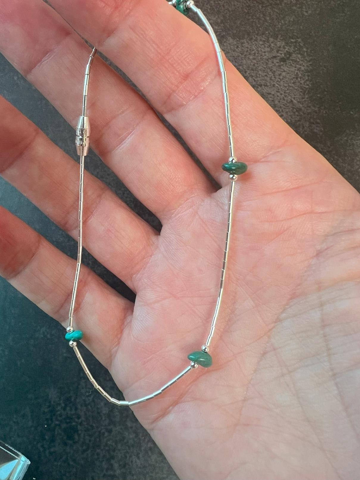 Handcrafted Liquid Silver Turquoise Nugget Beaded Anklet - 9.5 inches - Turquoise Ankle Bracelet - Jade Bear Gems 