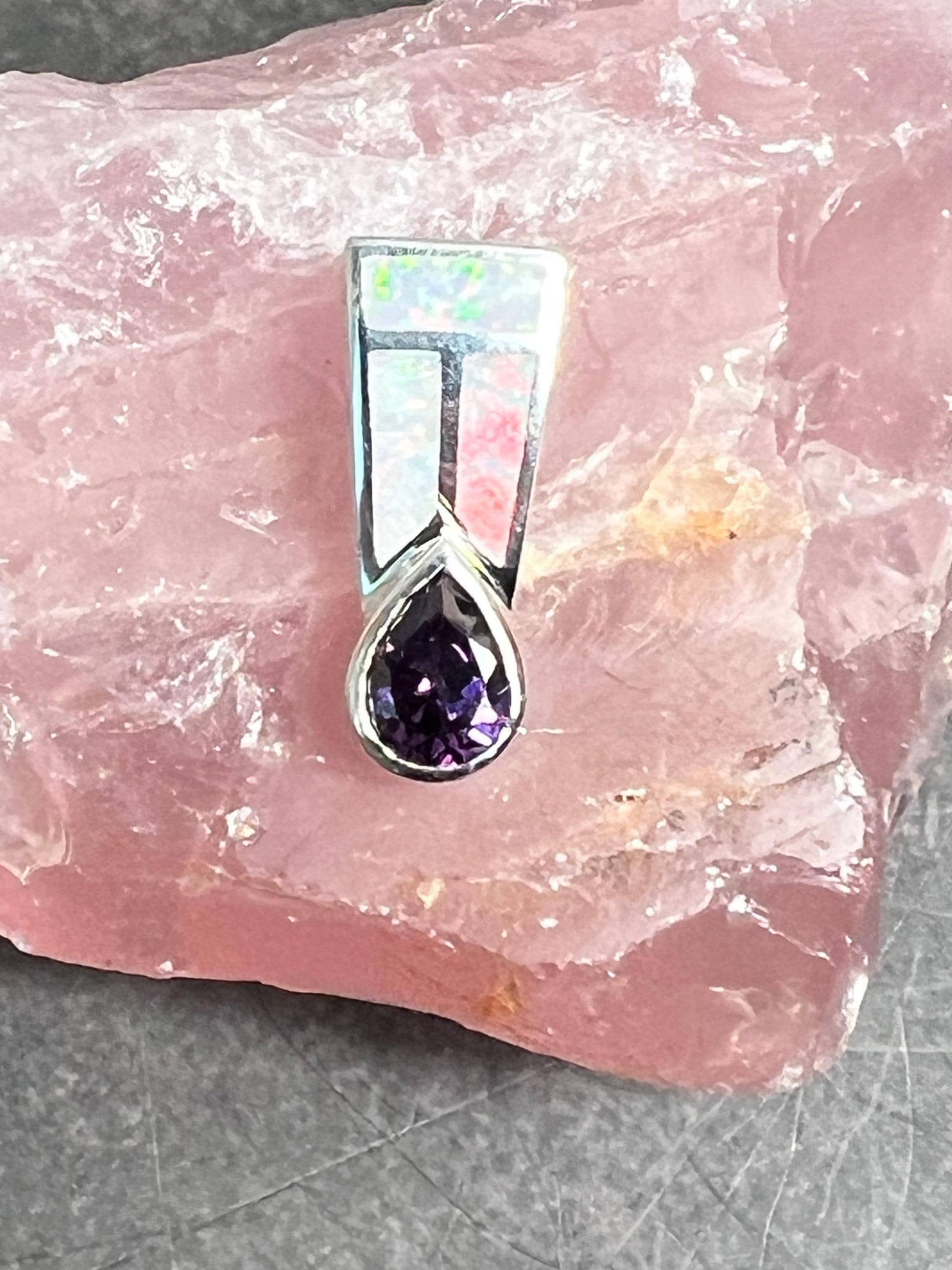 Amethyst and Fire Opal inlay 925 Sterling Silver Pendant - Different Styles to Choose From - Gift for Her - Jade Bear Gems