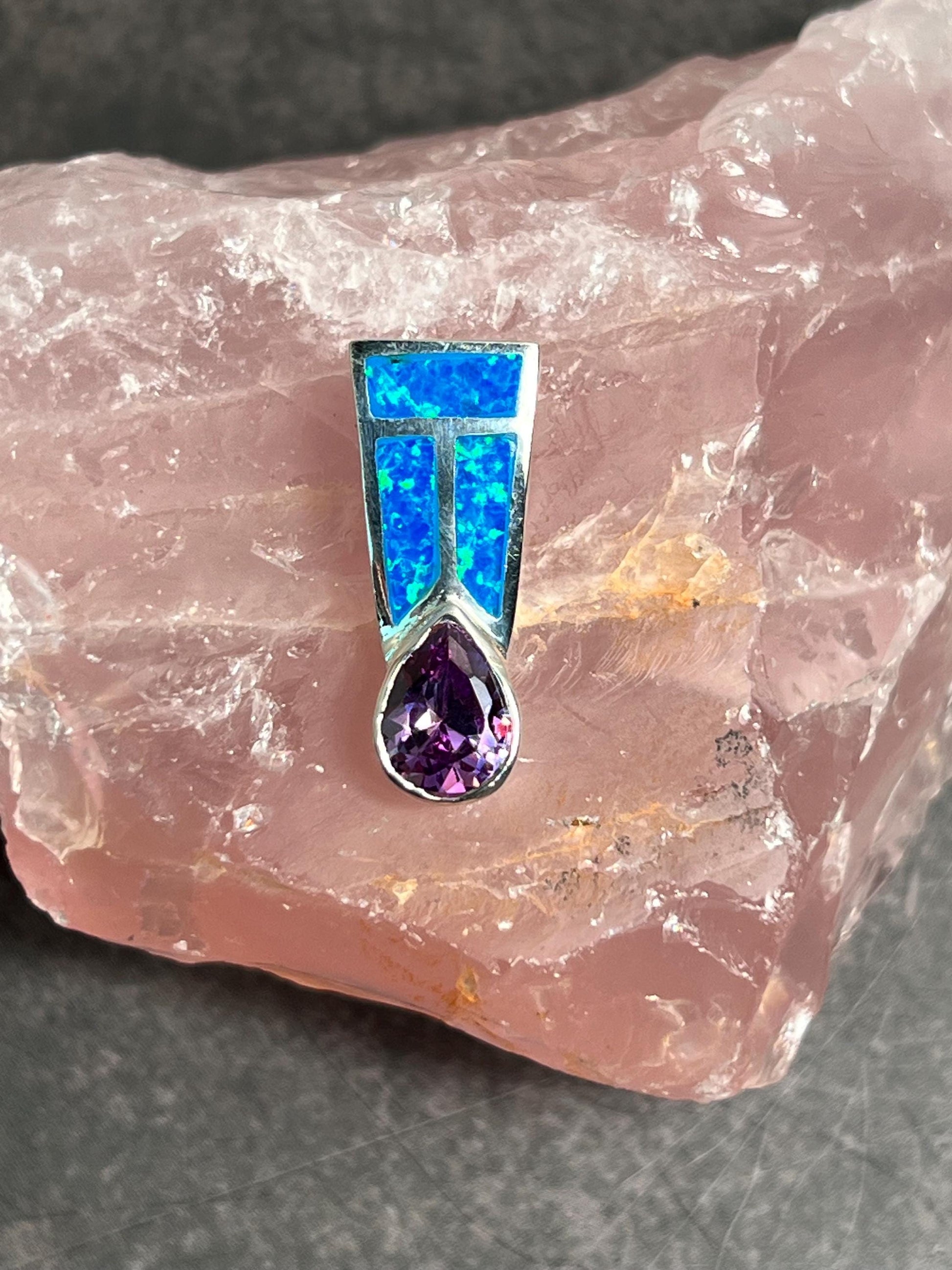 Amethyst and Fire Opal inlay 925 Sterling Silver Pendant - Different Styles to Choose From - Gift for Her - Jade Bear Gems