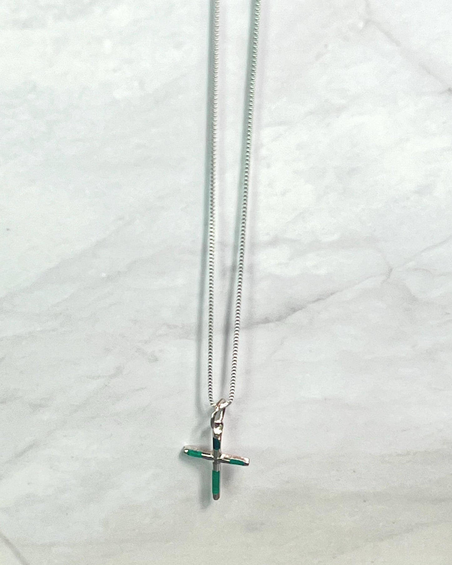 Malachite Cross Pendant | .925 Sterling Silver Green Gemstone Necklace - Jade Bear Gems 